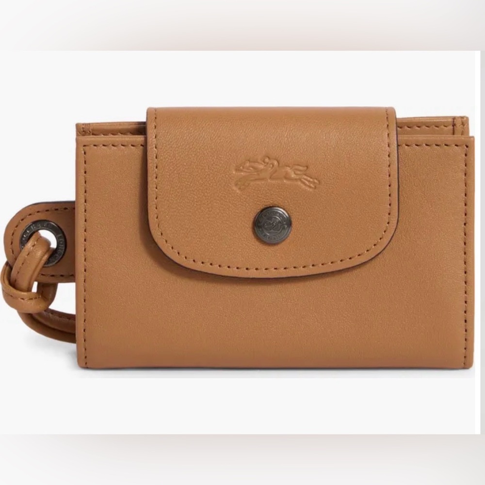 Longchamp Le Pliage Cuir Leather Card Holder Case Lanyard
